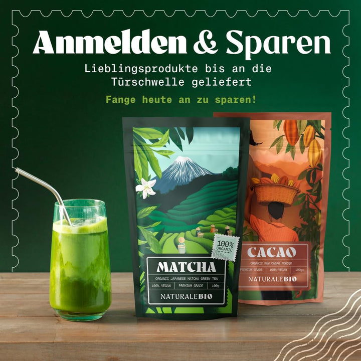 Naturalebio Matcha Ceai pudră bio - Calitate premium - 100G. Ceai verde original din Japonia. Ideal pentru băut. Ceai verde pentru latte, smoothie-uri. Produs în Uji, Kyoto.