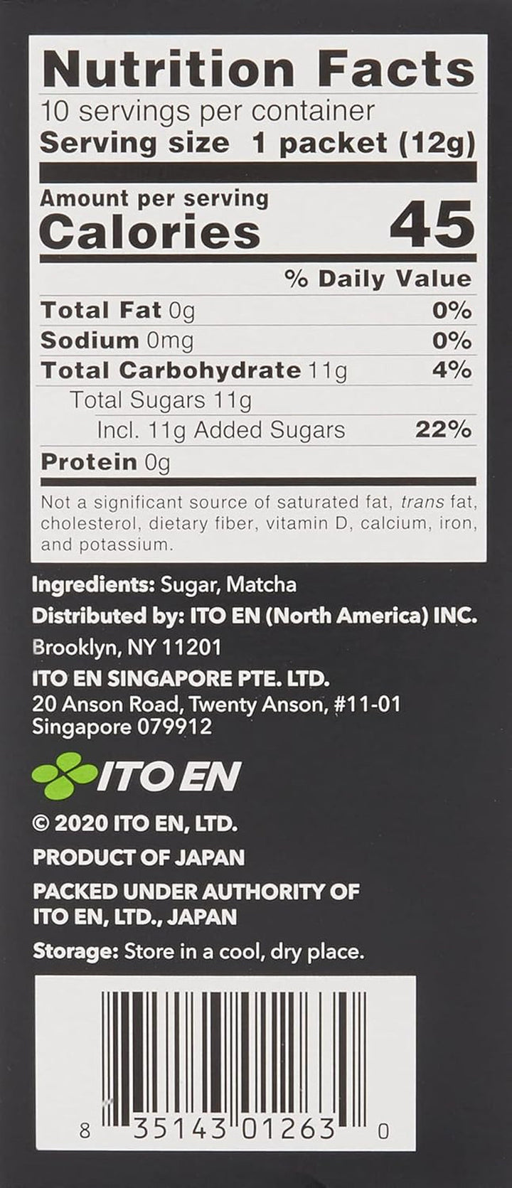 ITO EN Pudră instant Matcha – Pudră de ceai Matcha îndulcită în pliculețe de 12 g (10 bucăți per pachet) – 1 x 120 g (pachet cu 2)