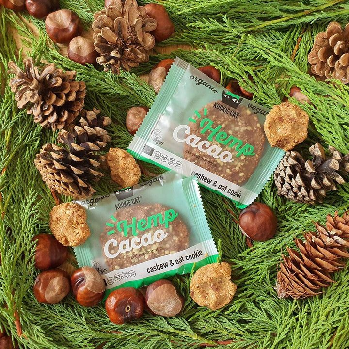 Semințe de cânepă și cacao - Fursecuri vegane ambalate individual, fără gluten, fără soia, organice, cu caju și ovăz - Pachet multiplu de 12 x 50g