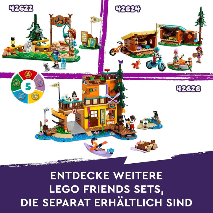 LEGO Friends Cosy Huts At Adventure Camp, Playset pentru jocuri de rol în aer liber, jucărie pentru copii pentru fete și băieți de la 7 ani cu 3 figurine și vulpe, jucărie de camping 42624 Seturi de constructie Besuche den LEGO-Store