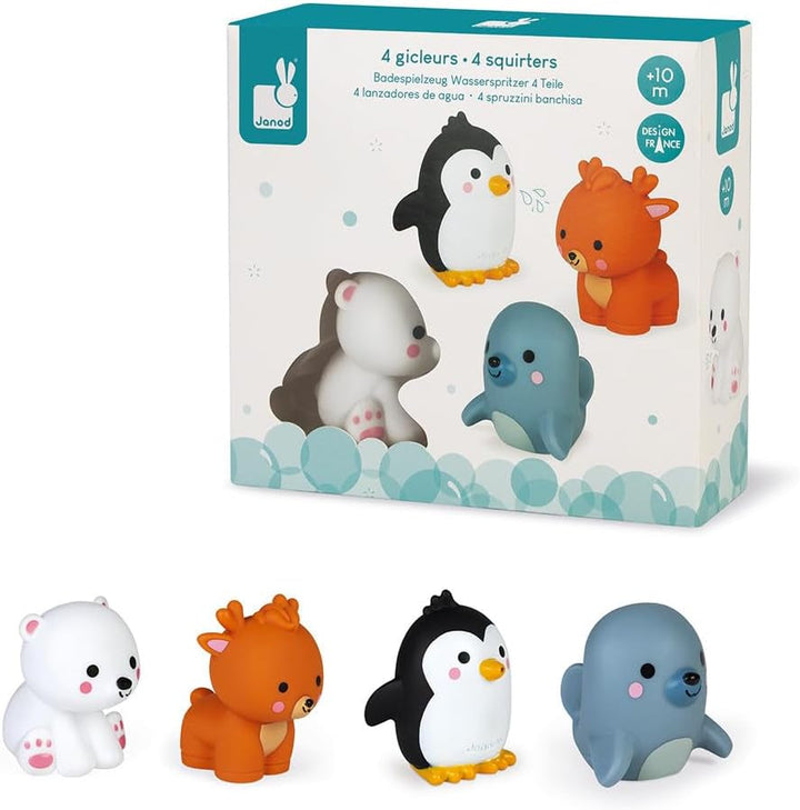 Janod - Strop de apă "Animale polare", 4 bucăți - Jucărie de baie pentru copii - De la 10 luni, J04704 Jucarii Bebe Naty Shop Animale polare