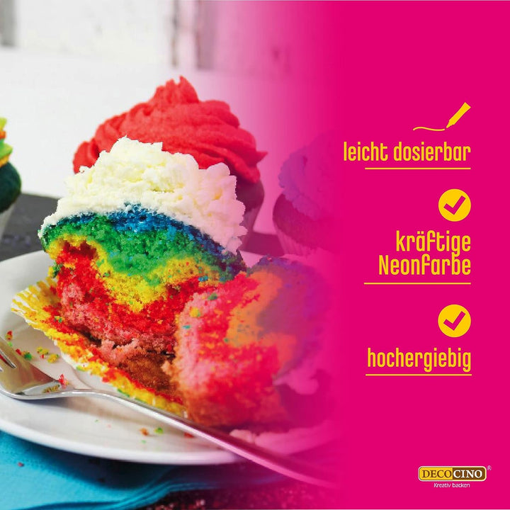 Set de coloranți alimentari Decocino Neon - 3 piese - Roșu, roz, violet - Colorant alimentar cu doză mare - Pentru colorarea prăjiturilor, brioșelor, cupcake-urilor - Fără gust