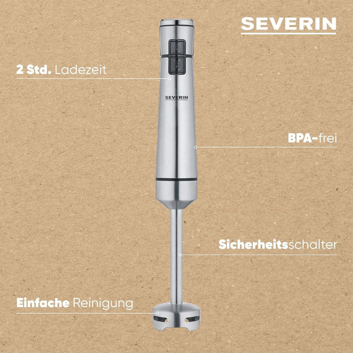 SEVERIN Kabelloser Stabmixer Mit Premium-Set, Abnehmbarer Mixstab, Mit Pürierstab, Multizerkleinerer, Mixbehälter, Kartoffelstampfer & Schneebesen, Schwarz/Edelstahl-Gebürstet, SM 3775 Mama si Copilul Naty Shop