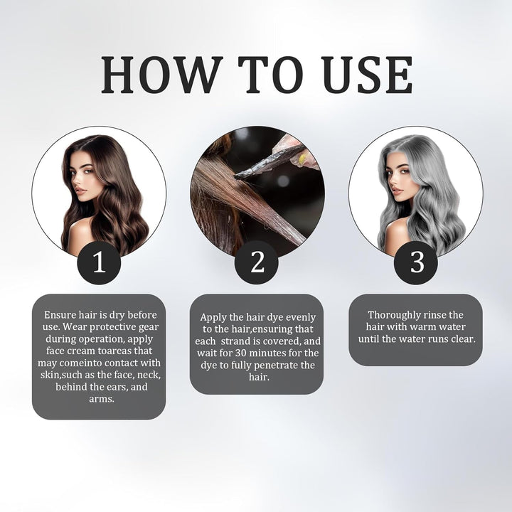 2-in-1 Vopsea de păr gri argintiu Vopsea de păr din plante naturale gri argintiu pentru toate tipurile de păr potrivite cu instrumente de unică folosință (100g) Vopsea pentru par Naty Shop
