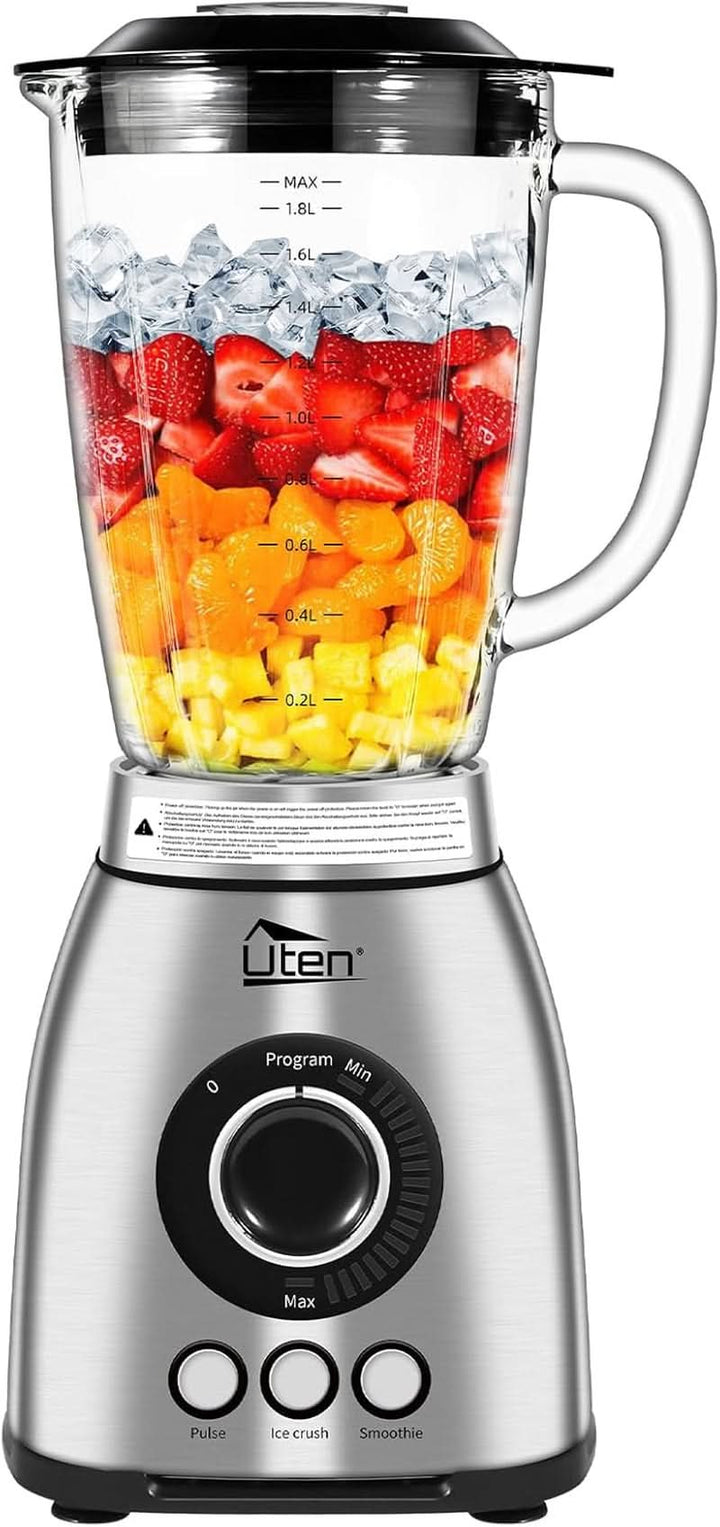 Uten Standmixer 2L, 1800 W Mixer Hochleistungsmixer, Pulse Und 5 Geschwindigkeiten, Edelstahlgehäuse, 6 Klingen, Macht Milchshake-Smoothies, Mahlbare Kaffeebohnen Mama si Copilul Naty Shop 2L+1800W+3 Programm+18 Geschwindigkeit