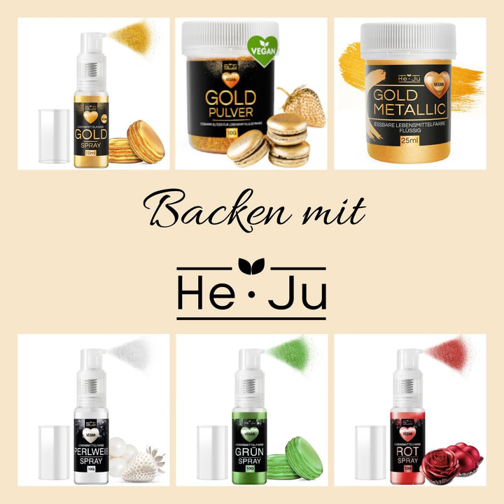 Spray colorant alimentar He-Ju, auriu, 10 g, pudră de aur comestibilă, vegană și fără E171, sclipici comestibil pentru băuturi