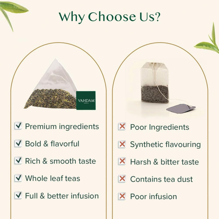 VAHDAM, ceai verde din Himalaya (100 pliculețe de ceai) 100% pur și aromat | Frunze de ceai verde natural | Vegan, fără gluten, fără lactoză | Proaspăt și direct de la sursa din India | Ceai verde