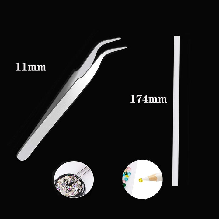 10 cutii kit de strasuri pentru unghii, accesorii multifuncționale cu 1 pensetă, diamante decorative, cristale, perle, pietre prețioase, colorate, amestecate, ochi de cal, pietre metalice, pentru decorarea unghiilor DIY