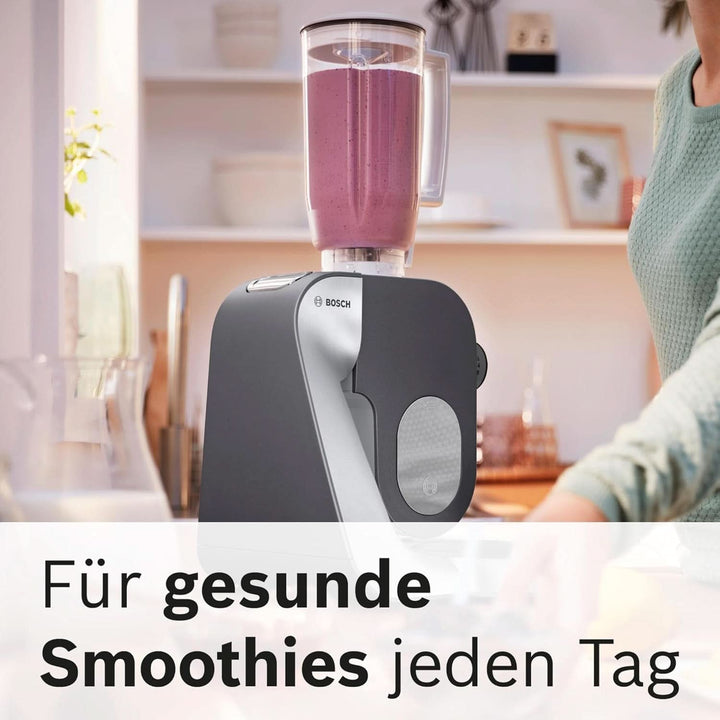 Bosch Küchenmaschine Serie 4 MUM56340, Schüssel 3,9 L, Mixer 1,25 L, Fleischwolf, Zitruspresse, Planetenrührwerk, Knethaken, Schlag-, Rührbesen, Durchlaufschnitzler, 3 Scheiben, 900 W, Silber/Grau Mama si Copilul Naty Shop