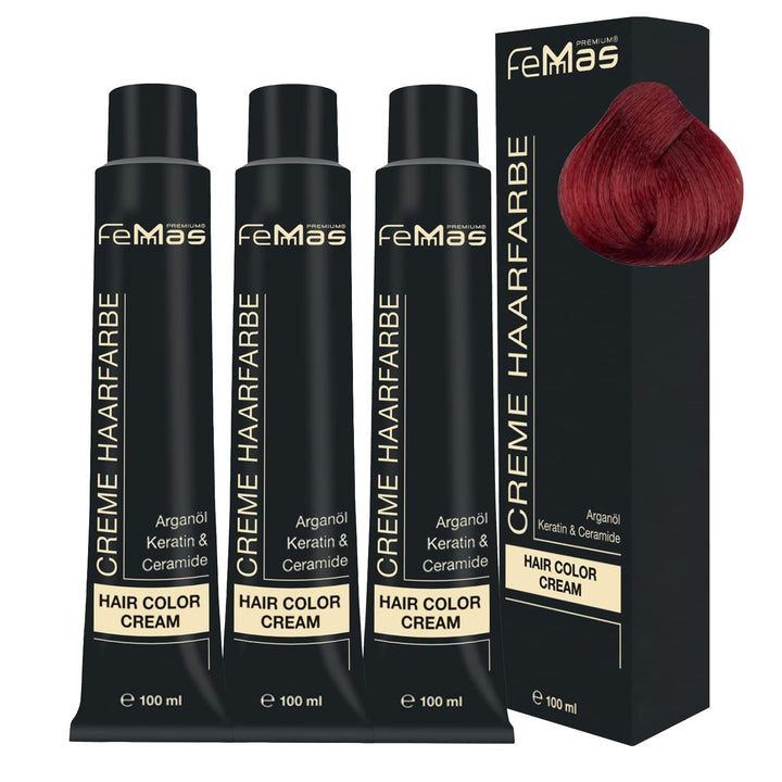 FemMas Hair Colour Pure & Mix Red I Cremă profesională cu ulei de argan, keratină și ceramide I Ca o vopsea de păr permanentă sau nuanță pentru rezultate radiante, de lungă durată I 100 ml