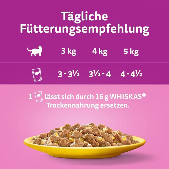 Hrană umedă pentru pisici Whiskas Adult 1+ Poultry selection in jelly, 120 pliculețe, 120X85G (1 pachet vrac) - Hrană umedă de înaltă calitate, Pentru pisici adulte