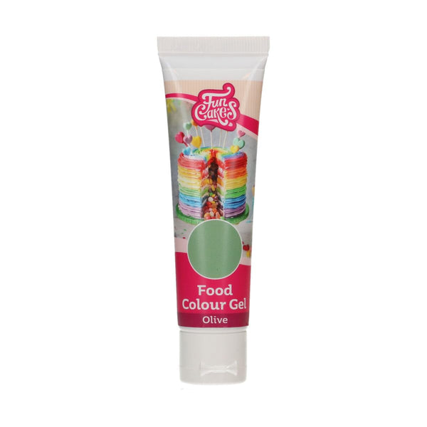 Colorant alimentar Funcakes Gel Olive: Colorant alimentar foarte concentrat pentru aluat, cremă, fondant și marțipan. Dozare ușoară. Picătură individuală pentru a crea culori vibrante. Halal. 30 g.
