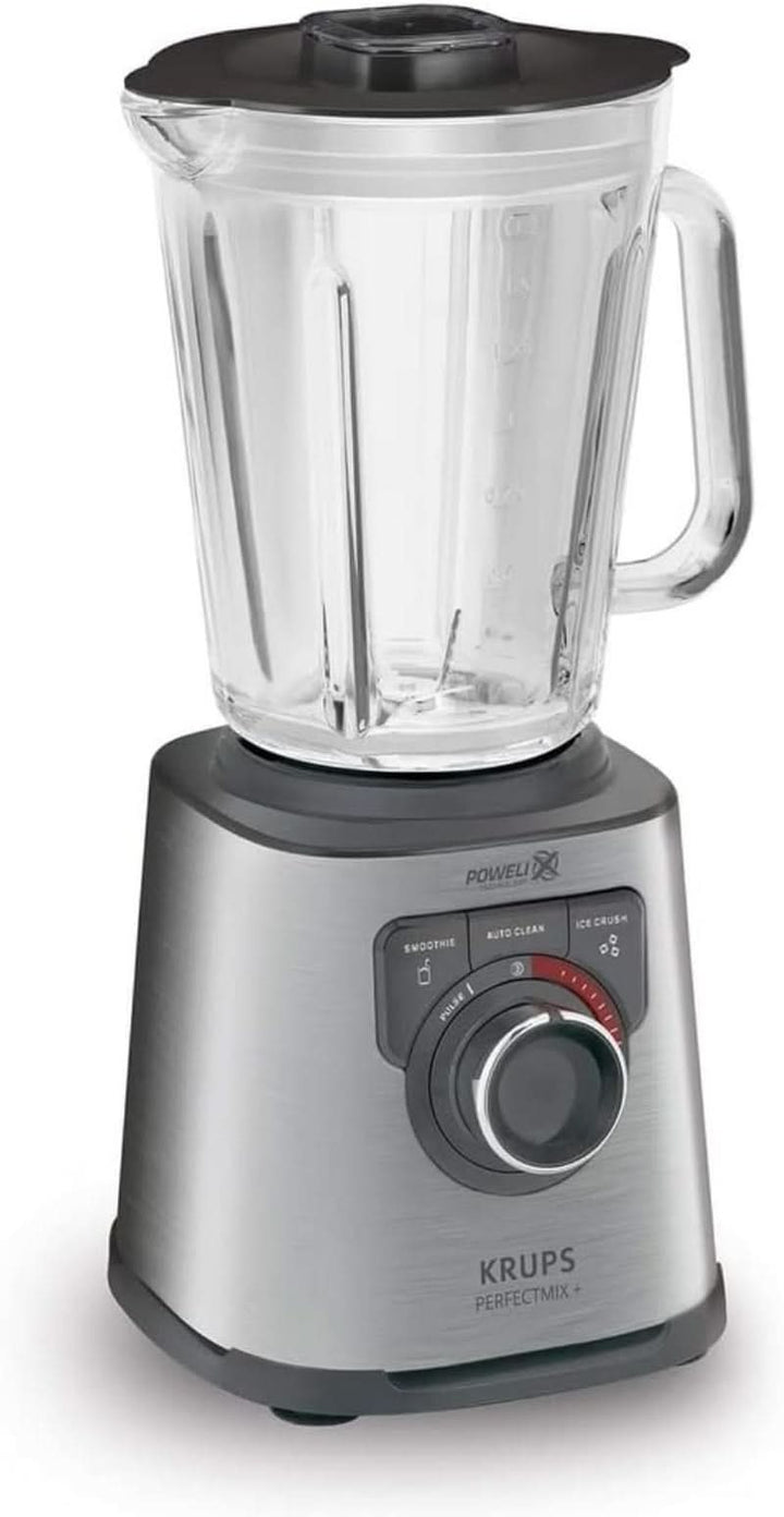 Krups KB403D Perfectmix + Hochleistungsstandmixer | 1.200W | 28.000 Upm | 2L Glasbehälter | 3 Voreingestellte Programme | Powelix- Technologie | Edelstahl/Dunkelgrau Bucatarie Naty Shop Edelstahl/Dunkelgrau