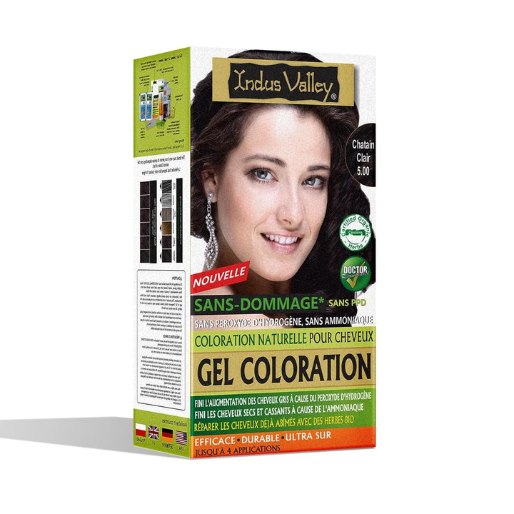 Indus Valley Natural Damage Free Gel Hair Colour | Fără amoniac, vegan și fără cruzime | Până la 100% acoperire gri, rezultate de lungă durată | Castaniu deschis 5.0 (20 gram + 200 ml) Vopsea pentru par Naty Shop Maro deschis