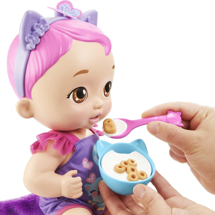 My Garden Baby HHP28 - Păpușă pisică (păr albastru) cu urechi de pisică și mai mult de 20 de zgomote, incl. 5 accesorii, jucărie interactivă pentru copii de la 3 ani în sus Papusi Naty Shop