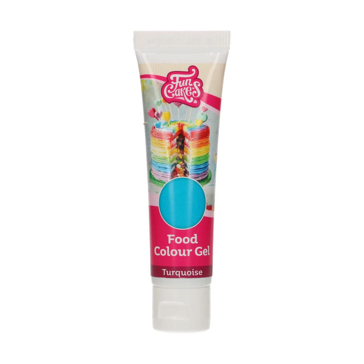 Colorant alimentar Funcakes Gel Turcoaz: Colorant alimentar foarte concentrat pentru aluat, cremă, fondant și marțipan. Dozare ușoară. Picătură individuală pentru a crea culori vibrante. Halal. 30 g.