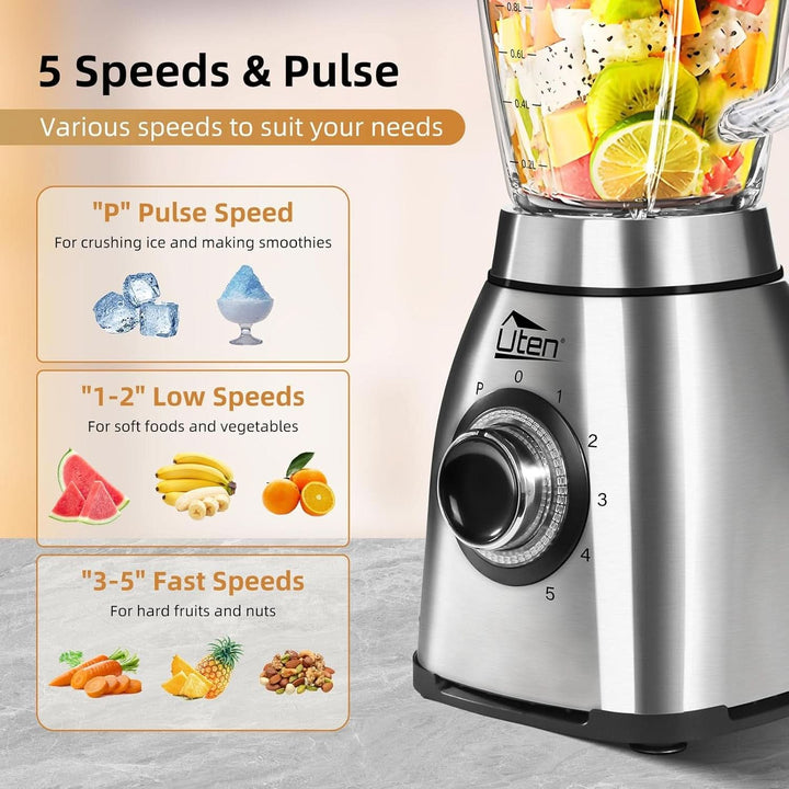 Uten Standmixer 2L, 1800 W Mixer Hochleistungsmixer, Pulse Und 5 Geschwindigkeiten, Edelstahlgehäuse, 6 Klingen, Macht Milchshake-Smoothies, Mahlbare Kaffeebohnen Mama si Copilul Naty Shop