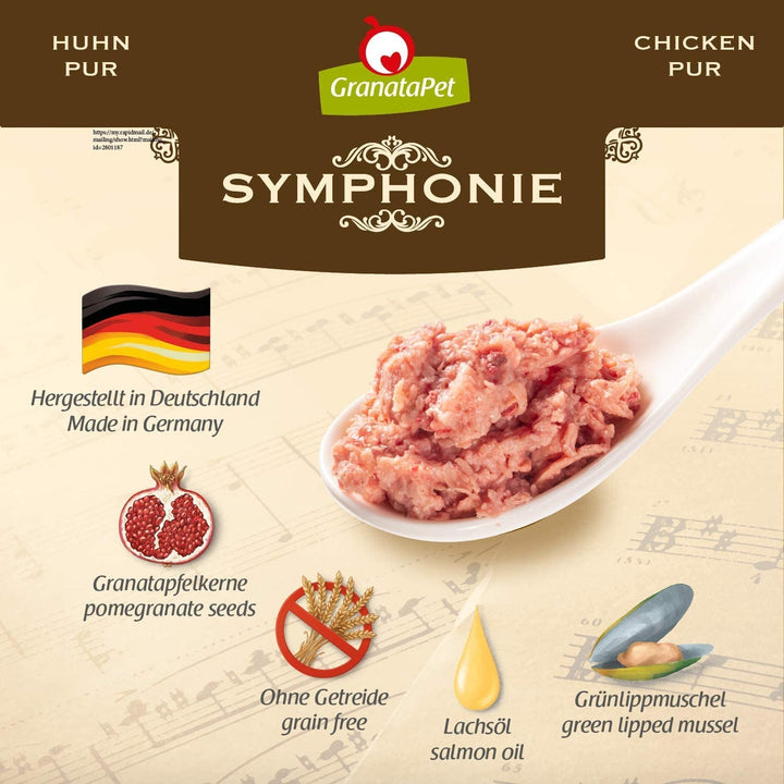 Granatapet Symphonie No. 5 Pui PUR , Hrană pentru pisici fără cereale și zahăr adăugat, File în jeleu natural, Hrană umedă delicioasă pentru pisici, 6 X 200 G