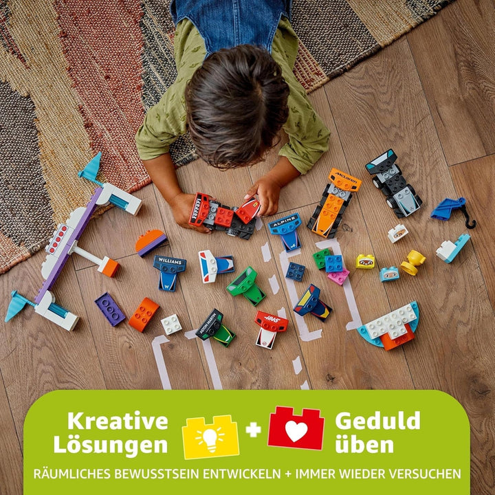 LEGO DUPLO Town F1 Team Race Cars With Racers, jucărie de construit pentru întreaga familie, experiență de joacă imaginativă, cadou de ziua de naștere pentru copii mici, băieți și fete de la 2 ani 10445 Seturi de constructie Besuche den LEGO-Store