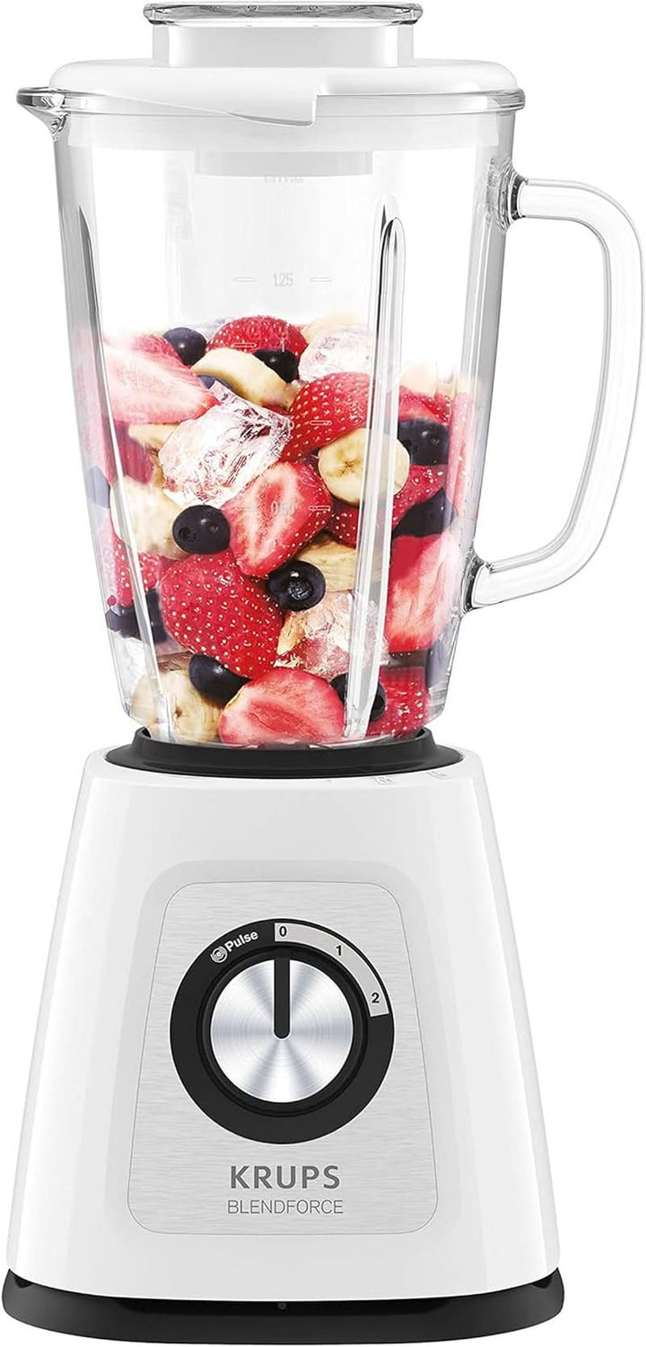 Krups KB439D Blendforce 2 Standmixer | 800 Watt | 5 Geschwindigkeiten | Pulsfunktion | 1,75 Liter Thermoglasbehälter (Nutzvolumen: 1,25 Liter) | Stoßfest | Eiszerkleinerer | Edelstahl Mama si Copilul Naty Shop Kunststoff