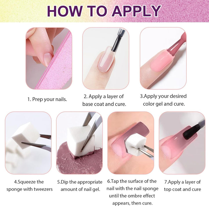 Gradient Painting Gel, 12 Colors Ombre Gel Nail Polish with 100Pcs Nail Sponges & 4 Claws Metal Grabber for French Manicure DIY Nail Art,Set I
