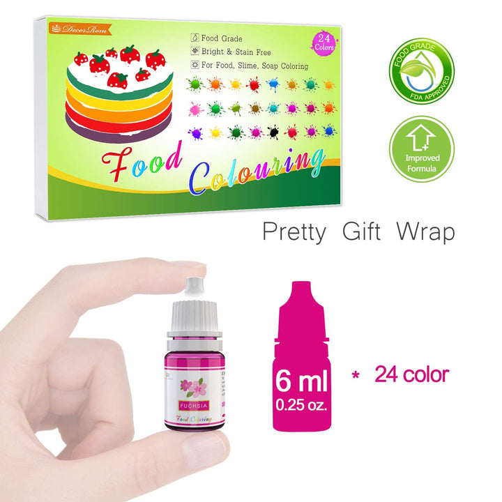 Colorant alimentar - Set de 24 de culori colorant alimentar lichid pentru copt torturi, fursecuri, fondant, macaroane - Colorant alimentar pentru decorarea torturilor, săpunuri DIY, colorant pentru artizanat - 6 ml fiecare