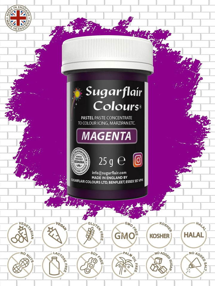Colorant alimentar Sugarflair pentru paste Pastel Magenta, colorant alimentar pentru paste, fondant și marțipan, culori concentrate Spectral - 25 g