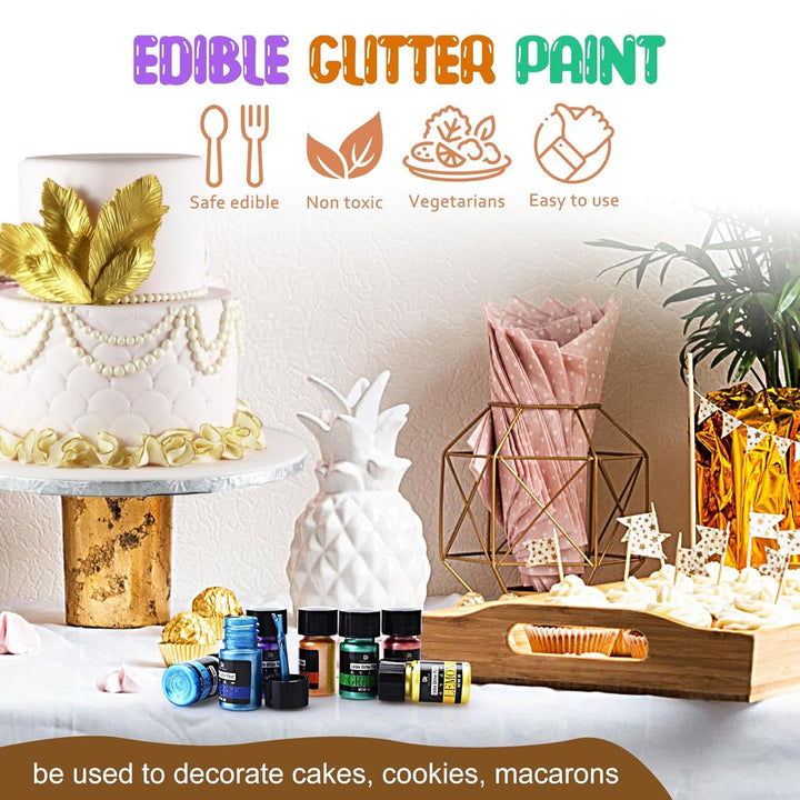 Sclipici comestibil lichid - sclipici alimentar curcubeu 7 culori pentru decorarea torturilor, băuturi, copt, brioșe - pudră sclipici alimentar comestibil lichid pentru cocktailuri, fondant, prăjituri