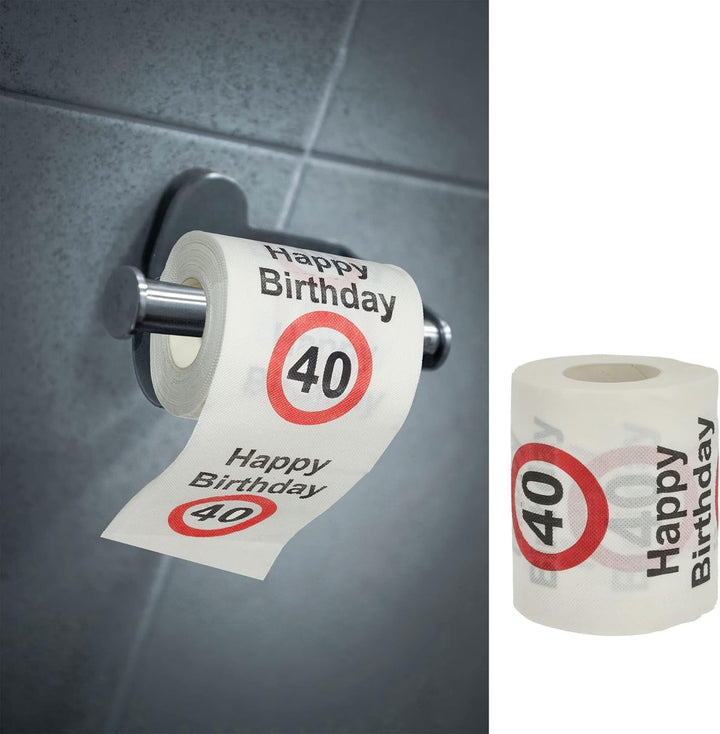 Set de 4 hârtii igienice "La mulți ani 40" │40th birthday 24 metri 2-țesături 180Gr/Qm │ Hârtie igienică motiv hârtie igienică (4 X hârtie igienică 40)