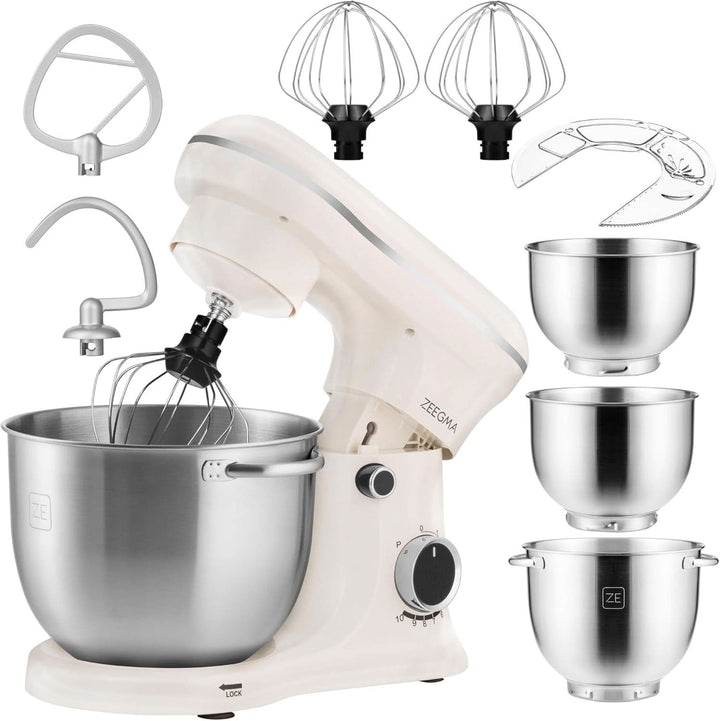 ZEEGMA PLANEET TRIO Planetenroboter, 1500 W, Multifunktionale Küchenmaschine Mit 3 Schüsseln 4 L, 4,5 L Und 5,2 L, 10 Betriebsgeschwindigkeiten, Mixer Mit Haken, Schneebesen (Schwarz) Mama si Copilul Naty Shop Creme