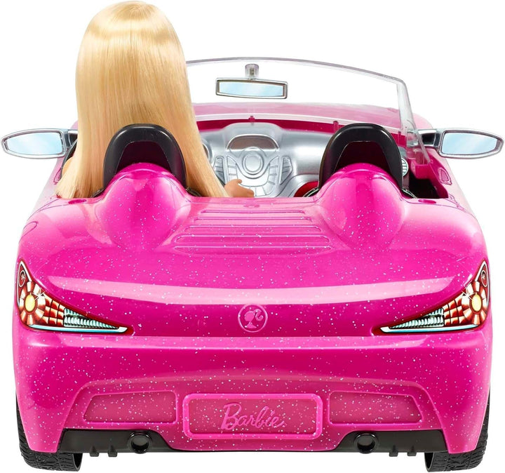 Păpușă Barbie și decapotabilă în roz cu sclipici, logo realist pentru anvelope, jucărie de la 3 ani, DJR55 Papusi Naty Shop