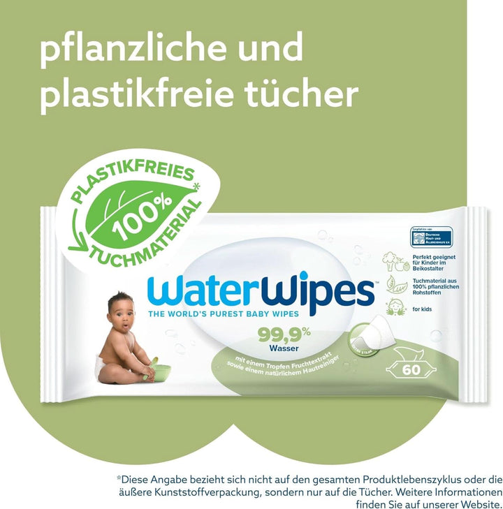 Waterwipes Plastikfreie, Texturierte Reinigungstücher Für Kleinkinder & Babys, 240 Stück (4 Packungen), 99,9 % Wasserbasierte Reinigungstücher, Unparfümiert Für Empfindliche Haut Naty Shop