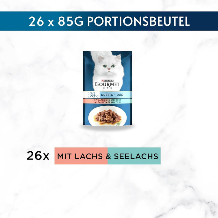 Gourmet Perle Duetto Hrană umedă pentru pisici, cu somon și pollock, 26Pack (26 X 85G)