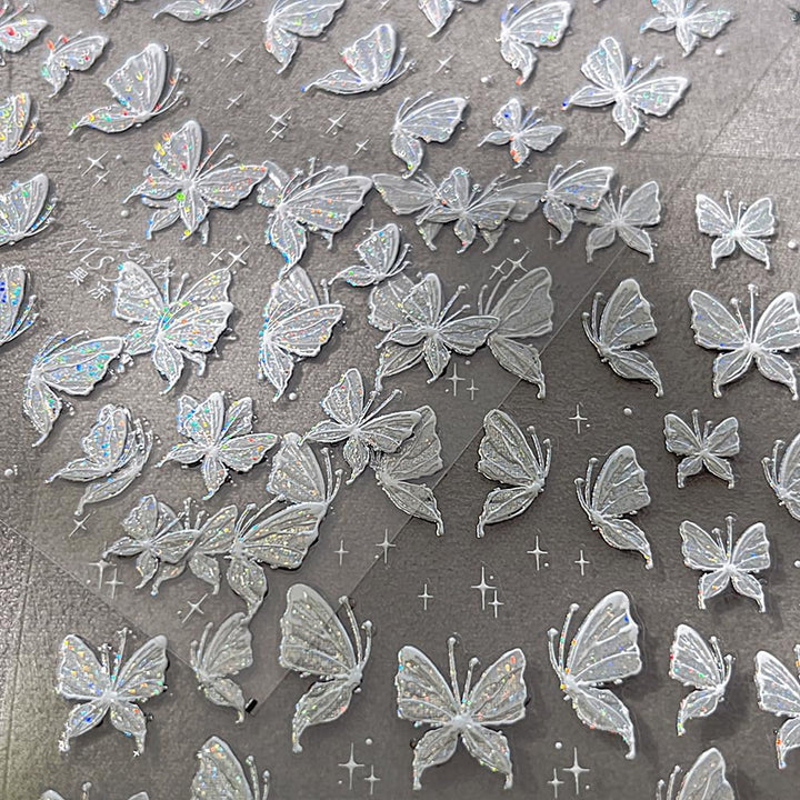 Aurora Muschel Schmetterling Nagelsticker Weiß Schmetterlinge Nail Sticker Gelee Relief Butterfly Nagelaufkleber Y2K Butterflies Nagel Sticker Nägel Nageldesign Nagel Zubehör Nail Art Stickers Nailart