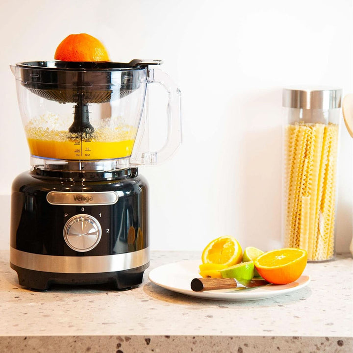 Venga! 8-In-1 Küchenmaschine, 3-L-Schüssel, 1,75-L-Mixbehälter, 2 Geschwindigkeitsstufen, Turbo-Funktion, 1000 W, Schwarz/ Silberfarben, VG HA 3001 Mama si Copilul Naty Shop