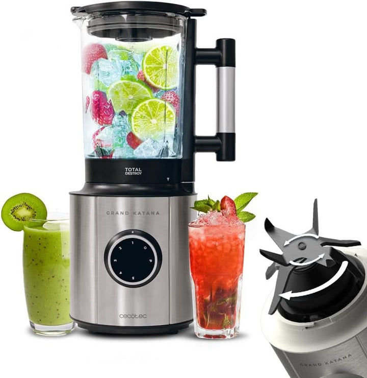 Cecotec Standmixer Grand Katana 2700MAX Total Destroy W. Maximalleistung 2700W, Gegenläufige Technologie, 8-Klingen-Messer Mit Schwarzer Titanbeschichtung, Thermoresistenter Krug 1,8L Mama si Copilul Naty Shop Schwarz