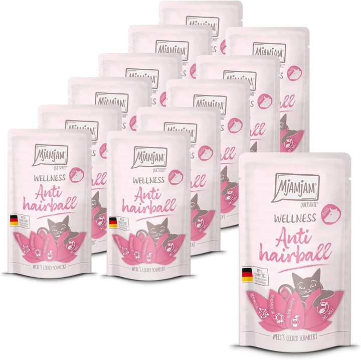 Mjamjam - Hrană umedă premium pentru pisici - Wellness - Digestion - Beef, pachet de 12 (12 X 125G), fără cereale