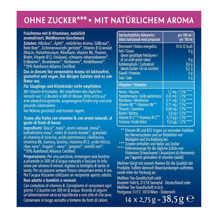 Meßmer Cold Tea Sommer-Beere | 14 pliculețe piramidale | Fără gluten | Fără lactoză | Vegan