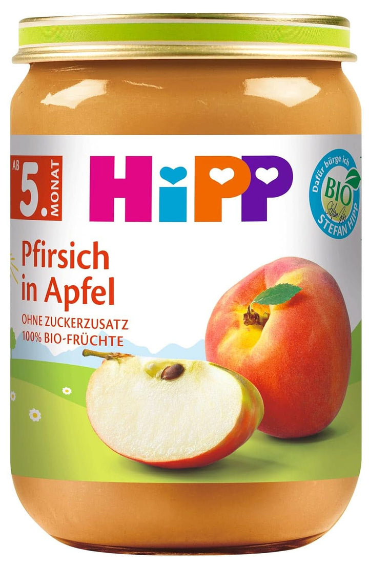 Hipp For Little Gourmets, Nectarine în mere și mango, fără zahăr adăugat, 6 X 190 grame Mama si Copilul Naty Shop 6 x 190 grame Piersica si mere