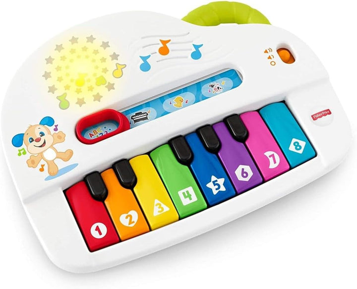 Fisher-Price Baby's first keyboard - pian portabil de jucărie cu 4 opțiuni de redare, cântece, lumini și sunete, învățare jucăușă, versiune: UK-English , GFK04 Jucarii Bebe Naty Shop