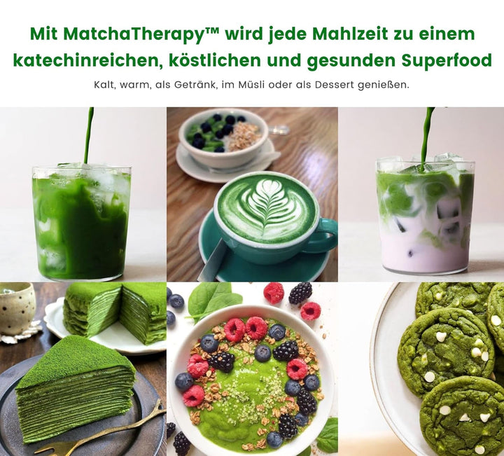 Matchatherapy 30+ | Ceai Matcha organic pudră | 60 g | Cu un conținut verificat de cel puțin 30 mg/g de catechină EGCG | Susține sistemul imunitar și nivelul de energie | Calitate ceremonială | Ceai verde din Japonia