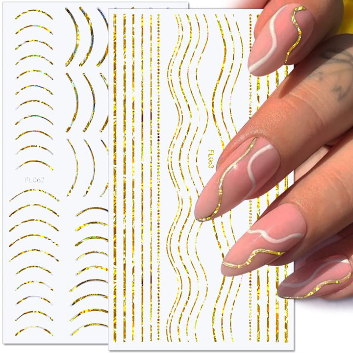 12 foi cu laser sclipici linii autocolante unghii autoadezive autocolante holografice dungi bronz autocolante unghii linie franceză arcuri curbe linii ondulate autocolante unghii accesorii Nail Art