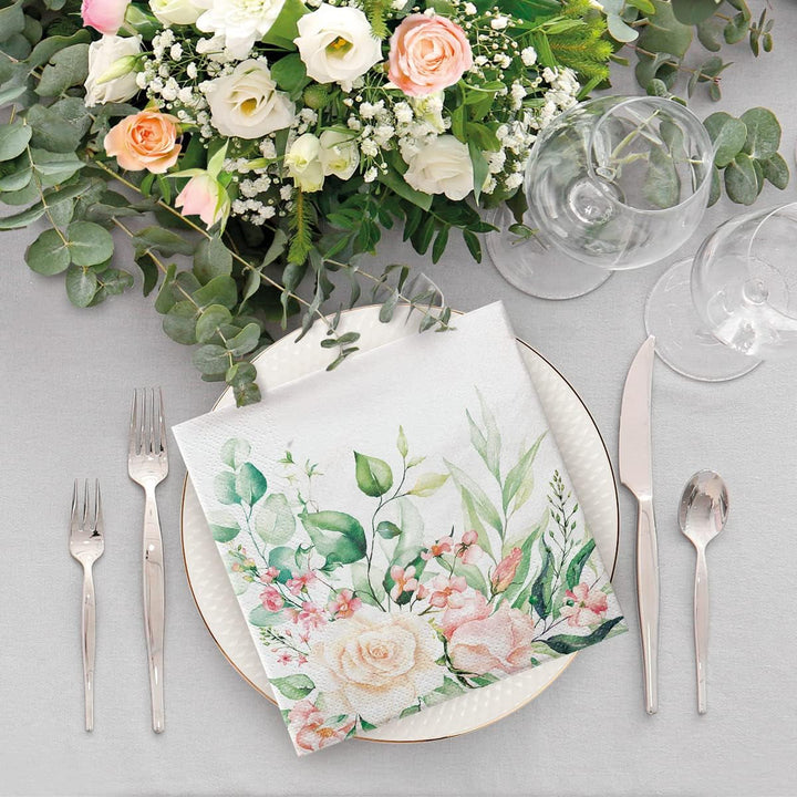 PAW - Șervețele 3 straturi (33 X 33 Cm) I 20 bucăți I Perfect pentru zile de naștere, petreceri, nunți, comuniuni și sărbători I Șervețele de hârtie colorate - flori, trandafiri I Culoare: Floral Moments (pachet cu 2)