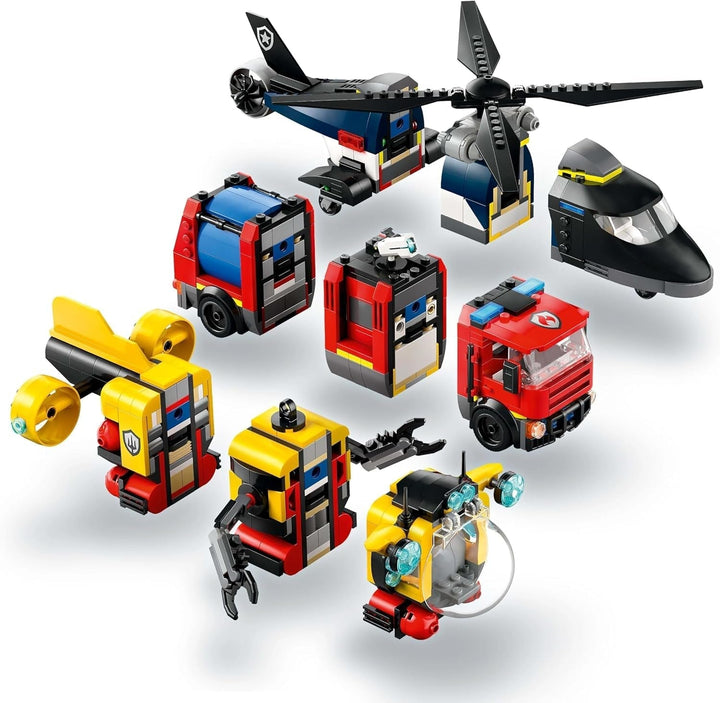 Set combinat LEGO City cu elicopter, mașina leului și submarin și 3 minifigurine - vehicule de jucărie construibile pentru băieți și fete de la 7 ani - cadou de ziua de naștere și de vacanță 60462 Seturi de constructie Besuche den LEGO-Store