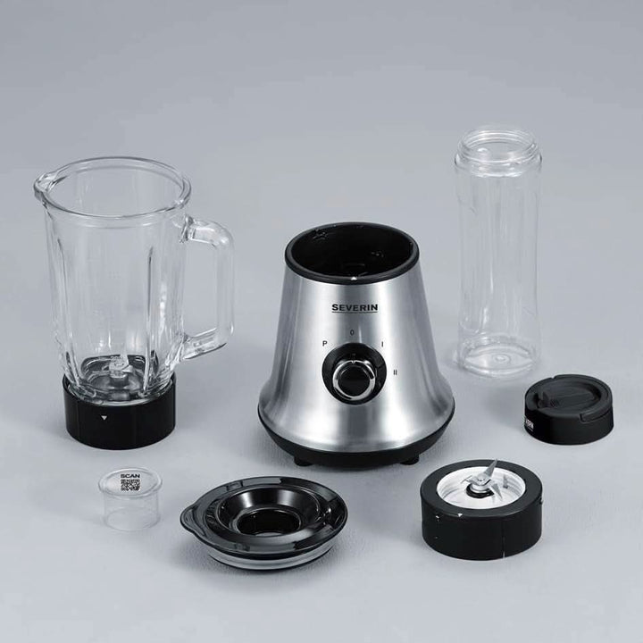 SEVERIN Multimixer, 2-In-1 Stand Mixer Und Smoothie Maker Mit 1 L Glas-Mixbehälter Und Trinkbecher, Küchenmixer Mit 2 Stufen Und Pulse-Funktion, 500 W, Edelstahl/Schwarz, SM 3737 Mama si Copilul Naty Shop