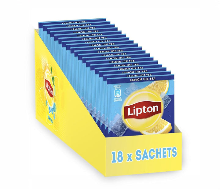 Set de ceai rece Lipton, „Lămâie”, răcoritoare pentru întreaga familie, 18 pliculețe, sub formă de pulbere pentru preparare acasă