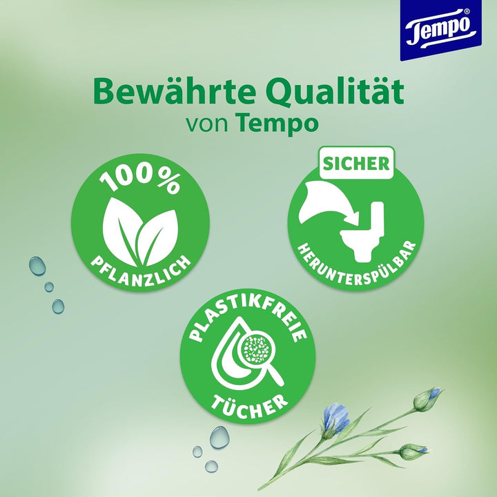 Șervețele umede de toaletă Tempo "Gentle & Caring" - Megapack - 16 pachete a câte 42 de șervețele - Duo Packs - cu mușețel natural - hârtie igienică, testată dermatologic și neutră față de Ph-ul pielii