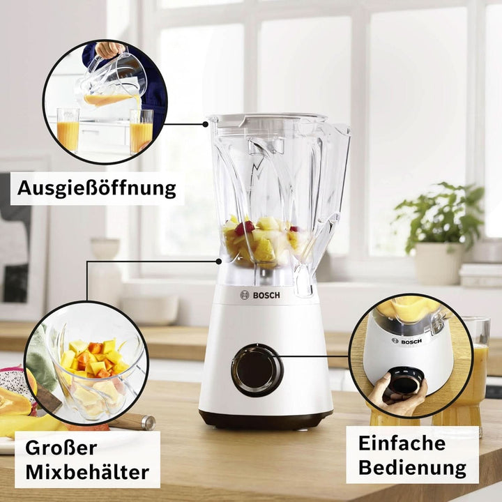Standmixer Vitapower Serie 4 MMB6141W, Hochwertige Edelstahl-Klingen, 1,5L Tritan-Mixbehälter, Spülmaschinengeeignete Teile, 30.000 U/Min, 1200 W, Weiß Mama si Copilul Naty Shop