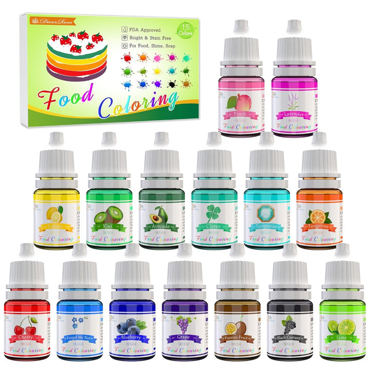 Colorant alimentar - Set de 15 coloranți alimentari lichizi pentru copt torturi, fursecuri, macaroane - Colorant alimentar foarte concentrat pentru decorarea torturilor, slime DIY, colorare pentru artizanat - 6 ml fiecare