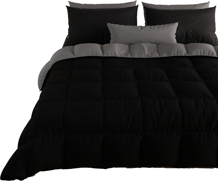 PETTI Artigiani Italiani - Cuvertură de iarnă pentru pat dublu, maxi, monocoloră, față-verso, alb, gri, 100% Made in Italy Plapumi si pilote Naty Shop Negru Singolo Standard (150X260 Cm)